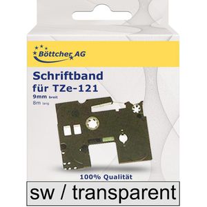 5x Schriftband-Kassetten für Brother TZ-121 TZE-121 Schwarz auf Clear 8m/9mm 121 