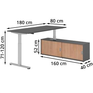 Produktbild für Schreibtisch Hammerbacher XMST 29504, graphit, mit Sideboard