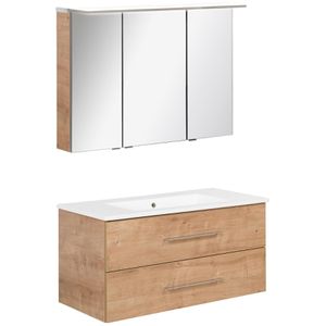 Waschtisch Fackelmann B.perfekt, mit Spiegelschrank, eiche