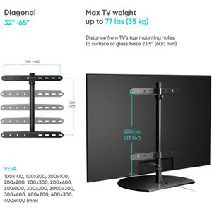 Produktbild für TV-Ständer Onkron PT2-B, schwarz, Metall &amp; Glas