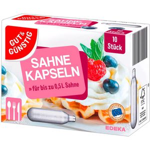 GutundGünstig Gaskartusche 00422719, Sahnekapseln, N2O (100%), je 7,8 g, für Sahnespender, 10 Stück