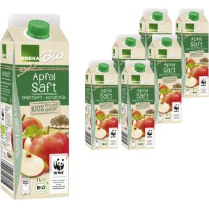 Edeka Saft Apfel naturtrüb, BIO, 100% Fruchtgehalt, je 1 Liter, 8 Stück