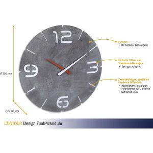 Produktbild für Wanduhr TFA 60.3536.15 Contour, Kunststoff, analog, Funkuhr