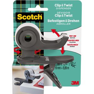 Produktbild für Klebebandabroller Scotch Clip &amp; Twist, grau
