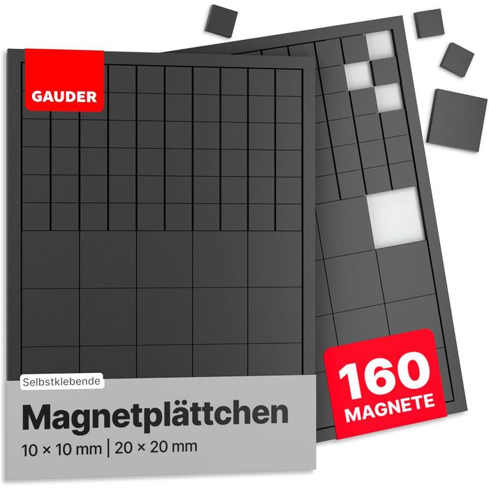 Gauder Magnetplättchen Quadrate, Set, 2 Größen, Stärke 2 mm, selbstklebend,  160 Stück – Böttcher AG