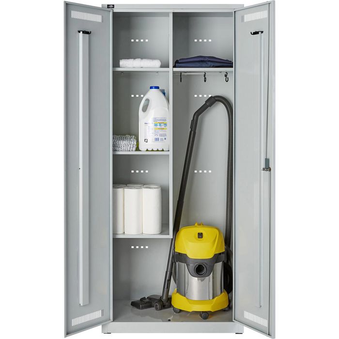 Bisley-Light Mehrzweckschrank GL08AZ245, abschließbar, grau, für Staubsauger, 4 Fächer, aus Metall, 80 x 185 x 50 cm – Böttcher AG