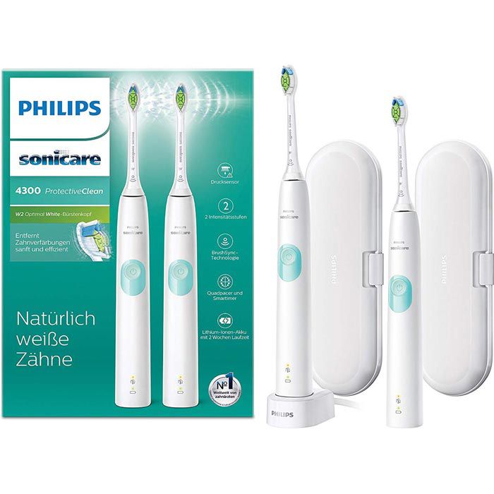 Philips Elektrische-Zahnbürste Sonicare HX6807/35, 2 Zahnbürsten 2 4300, – Böttcher ProtectiveClean & mit AG Etuis