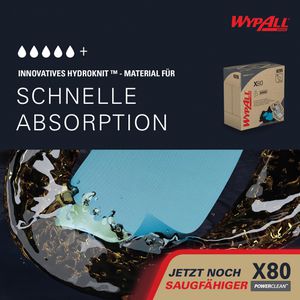 Produktbild für Einwegtücher Wypall X80, 8295, PowerClean, Hydroknit, blau