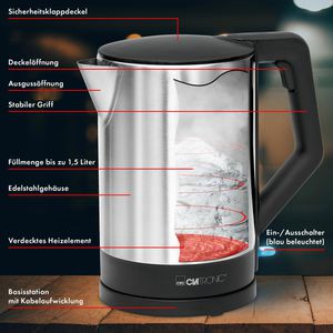 Produktbild für Wasserkocher Clatronic WKS 3692, silber-schwarz
