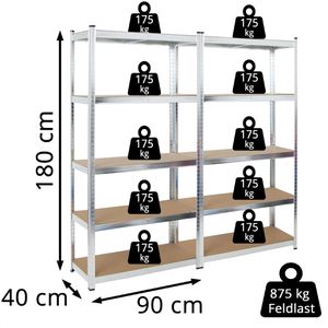 Produktbild für Schwerlastregal PROREGAL Ragnar, 5 Holzböden