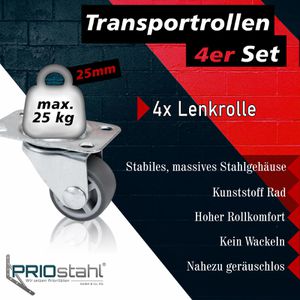Produktbild für Möbelrolle PRIOstahl mit Anschraubplatte, 4 Stück