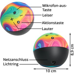 Produktbild für Kinder-Musikbox Amazon Echo Dot Kids - Regenbogenwirbel-Design