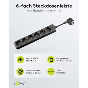 Produktbild für Steckdosenleiste Goobay 96049, mit 1,5m Kabel