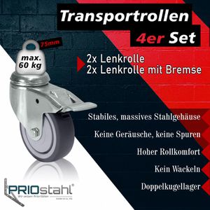 Produktbild für Möbelrolle PRIOstahl mit Rückenloch, 4-teilig
