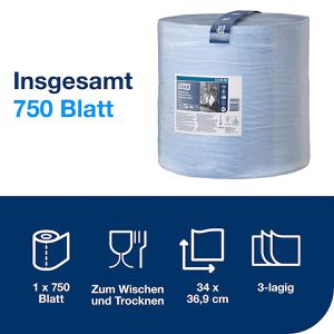 Produktbild für Putztuchrolle Tork Advanced, 130080, W1, aus Zellstoff, blau