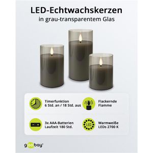 Produktbild für LED-Kerze Goobay 77755, Echtwachs im Glas, grau