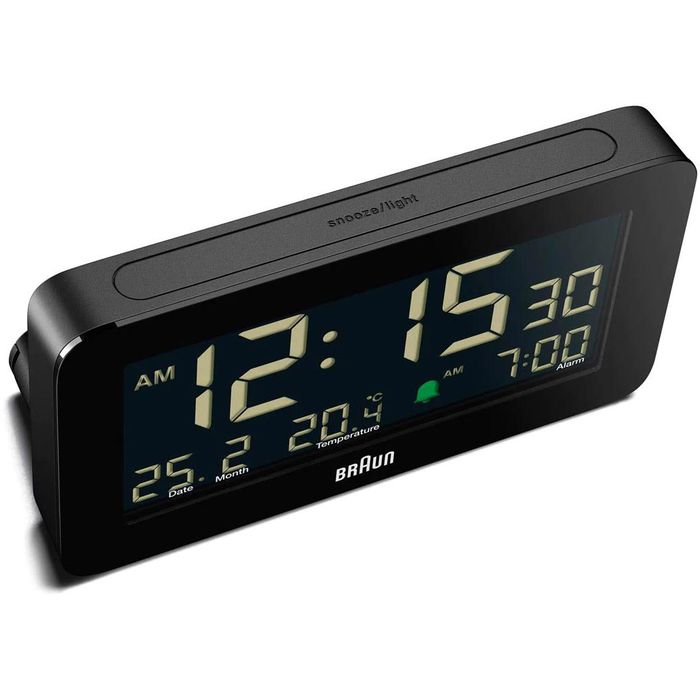 Braun Wecker BC10B Funk digital, Thermometer, Lichtsensor, schwarz