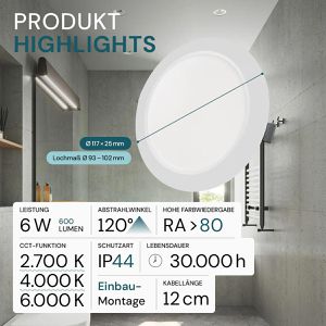 Produktbild für LED-Einbaustrahler Luxula LX300140, warm- bis kaltweiß