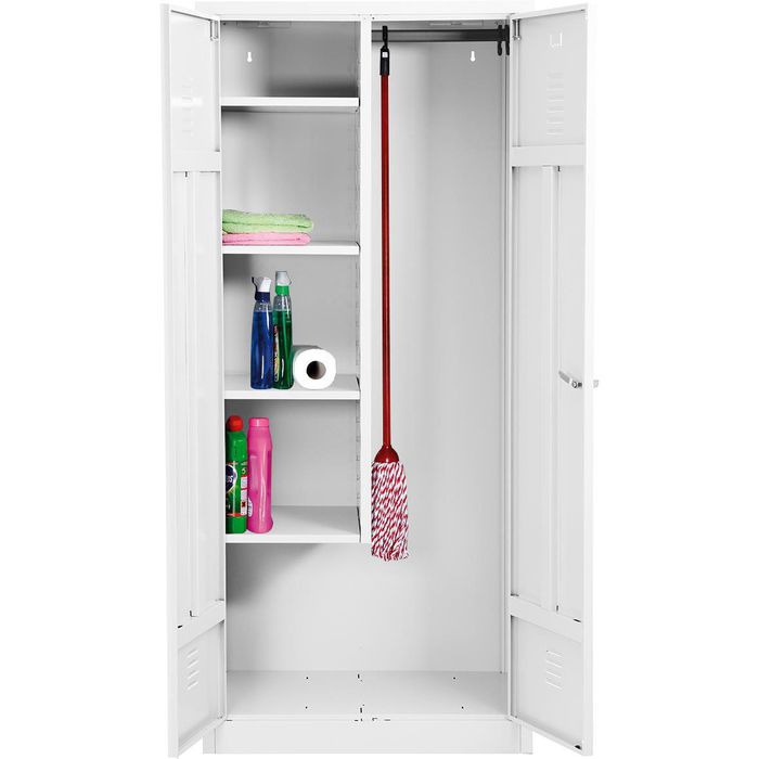 3-Pack LagerZwei Mehrzweckschrank 195x100x50 Cm – Großer Metallschrank, 4 Fachböden, Abschließbar, Weiß, Für Büro, Werkstatt, Keller