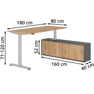 Produktbild für Schreibtisch Hammerbacher XMST 29542, asteiche, mit Sideboard
