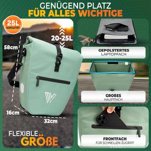 Produktbild für Gepäckträgertasche Mivelo Capax, minzgrün, 25 Liter