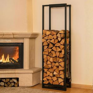 Produktbild für Kaminholzregal PROREGAL Phoenix, schwarz, mit Kaminbesteck