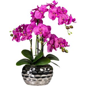 Creativ-green Kunstblume Böttcher AG Ovalvase, cm lila, 55 in silberner Orchidee, – Höhe Phalaenopsis,