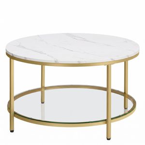 Produktbild für Couchtisch Vasagle LCT071W59, Holz / Glas, weiß marmoriert