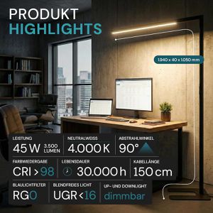 Produktbild für Stehlampe Luxula LX700136, LED, schwarz, 194 cm