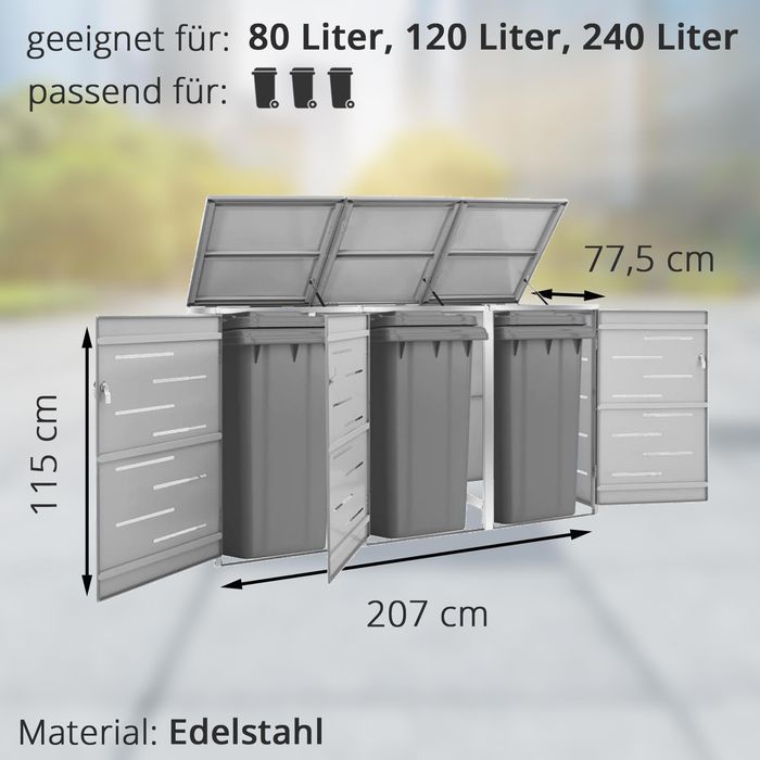 VidaXL Mülltonnenbox 149560, Bis 240 Liter, Für 3 Mülltonnen ...