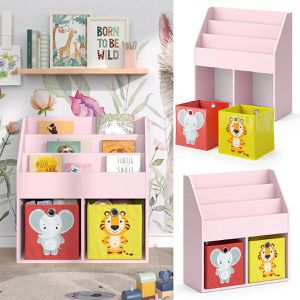 Produktbild für Bücherregal Vicco Luigi, rosa, mit 2 Faltboxen