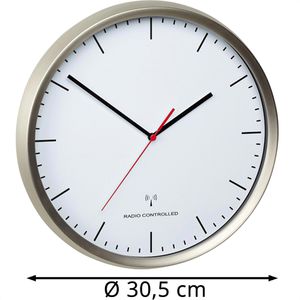 Produktbild für Wanduhr TFA 60.3521, Edelstahl, analog, Funkuhr