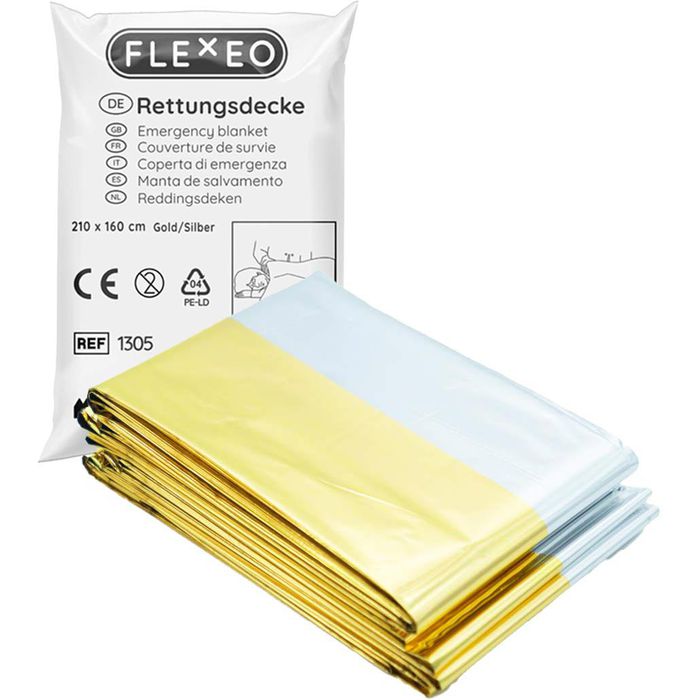 Flexeo Rettungsdecke, Hitze- und Kälteschutz, 210 x 160cm