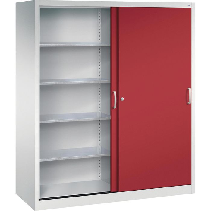 CP-Möbel Werkzeugschrank 2169-00, aus Metall, grau / rot, mit Schiebetüren & 8 Fachböden, abschließbar, 160 x 195 x 60cm – Böttcher AG