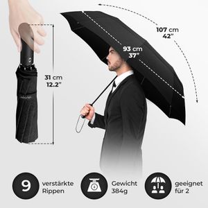 Produktbild für Regenschirm Wilford&amp;Sons Doppeldach, schwarz, sturmfest
