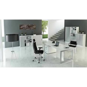 Produktbild für Schreibtisch Hammerbacher R-Serie, lichtgrau / silber