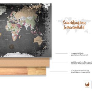 Produktbild für Weltkarte Lana-KK Graphit, Deutsch, mit Holzrahmen