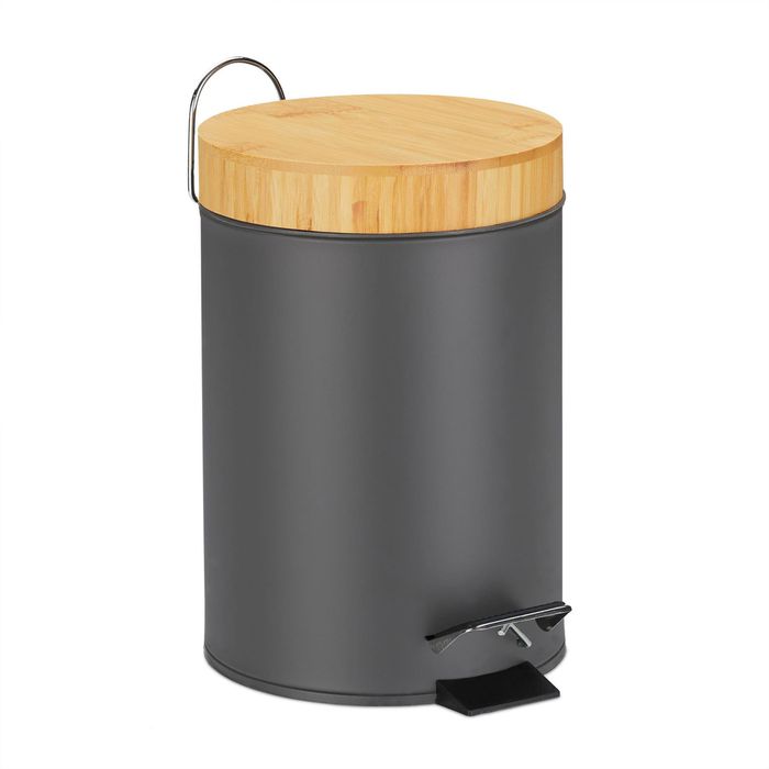 Relaxdays Mlleimer Bambus, grau, Kosmetikeimer aus Metall, 3 Liter   Bttcher AG