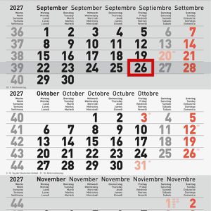 Produktbild für 3-Monatskalender Brunnen 1070210807, grau, mit Ferienübersicht