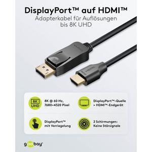 Produktbild für Displayport-Kabel Goobay 80525, 8K UHD, 40 Gbit/s, DP 2.0