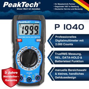 Produktbild für Multimeter PeakTech P 1040, digital, True RMS