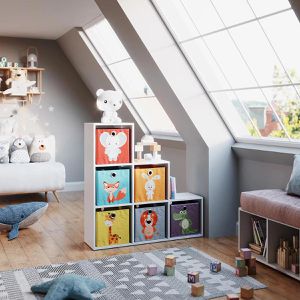 Produktbild für Bücherregal Vicco 49902, weiß, mit 6 Faltboxen
