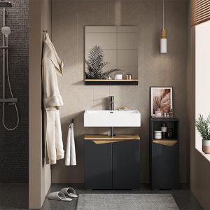Produktbild für Badschrank Vicco Marelle, mit 4 Füßen, anthrazit/artisan eiche