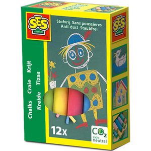SES Kreide 12 Stück, Tafelkreide, rund, bunt