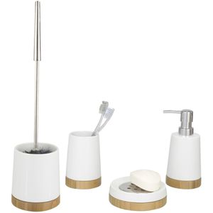 Produktbild für Zahnputzbecher Wenko Bamboo, weiß, aus Keramik &amp; Bambus