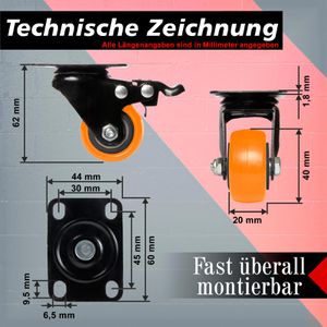 Produktbild für Möbelrolle PRIOstahl mit Anschraubplatte, 4 Stück
