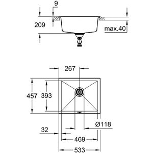 Produktbild für Spülbecken GROHE K700U Kompositspüle, Einzelbecken, schwarz