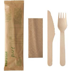 Einwegbesteck Papstar pure, aus Birkenholz, einzeln verpackt