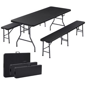 Produktbild für Bierzeltgarnitur Arebos schwarz, Rattanoptik