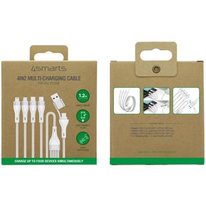 Produktbild für Ladekabel 4smarts Multi 4in2, weiß, 1,2m